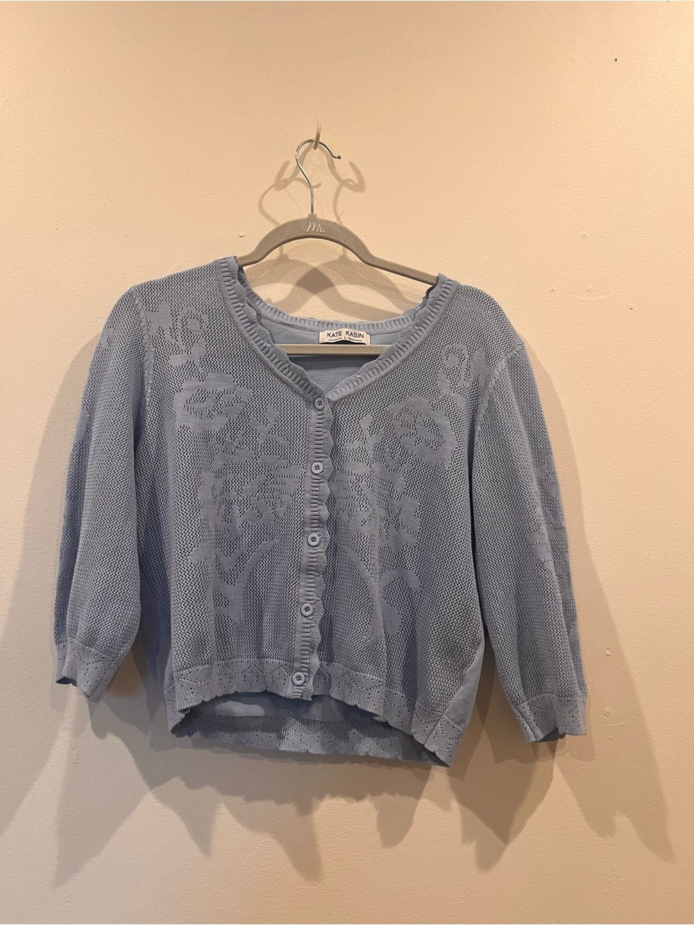 Kate & Kasin Light Blue Floral Knit Cardigan Sweater